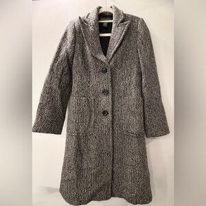 Banana Republic Gray Herringbone Long Trench Coat
